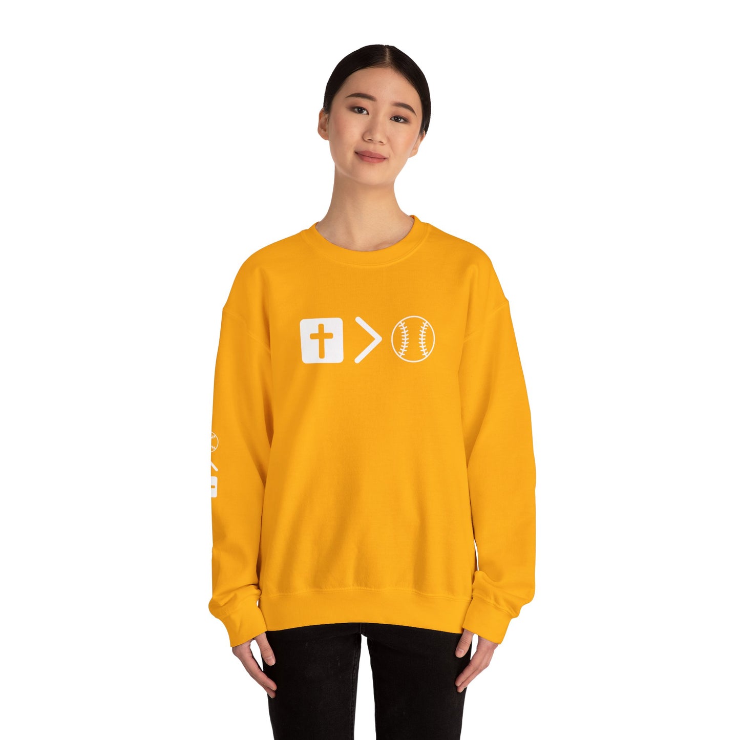 Jesus is bigger than softballl Unisex Heavy Blend™ Crewneck Sweatshirt