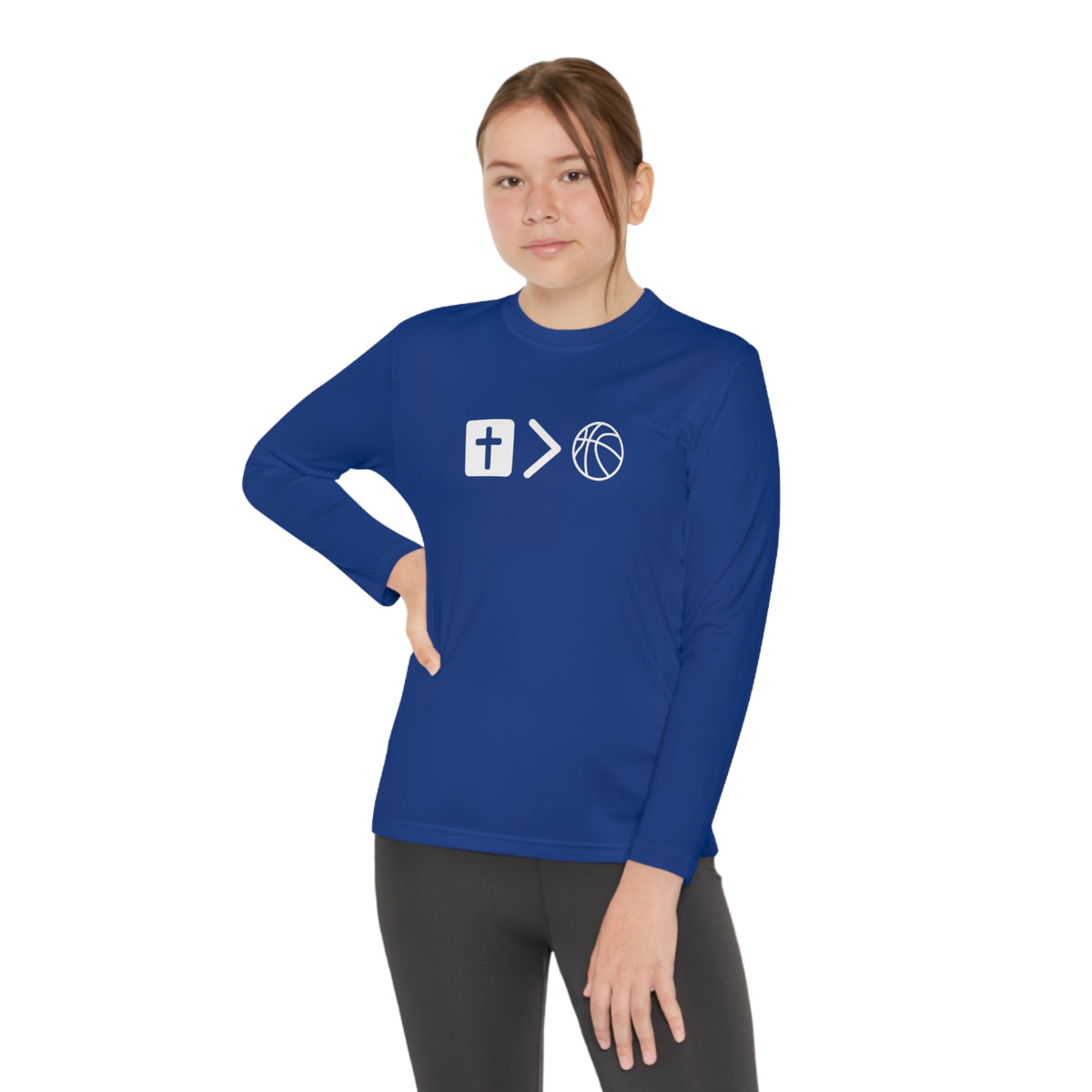Jesus is bigger than basketball Youth Long Sleeve Competitor Tee