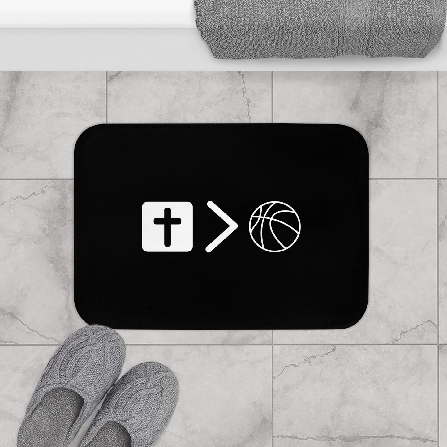 Jesus is bigger than basketball Bath Mat