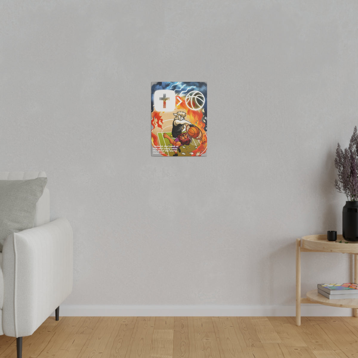 Behold the Lamb of God Matte Canvas Wall Art! Jesus is Bigger than Basketball Art Collection.