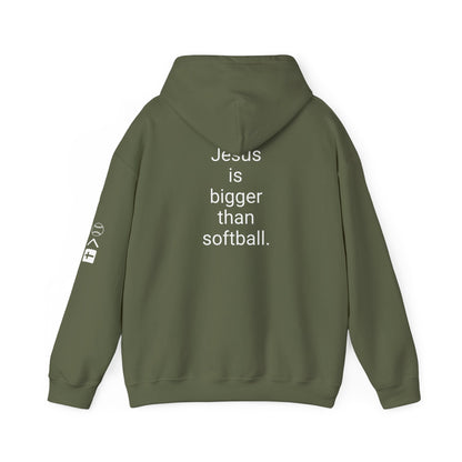 Jesus is bigger than softball Unisex Heavy Blend™ Hooded Sweatshirt