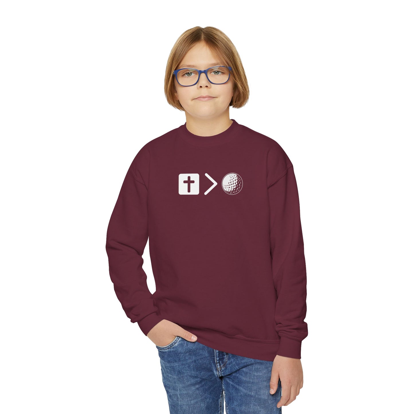 Jesus is bigger than golf Youth Crewneck Sweatshirt