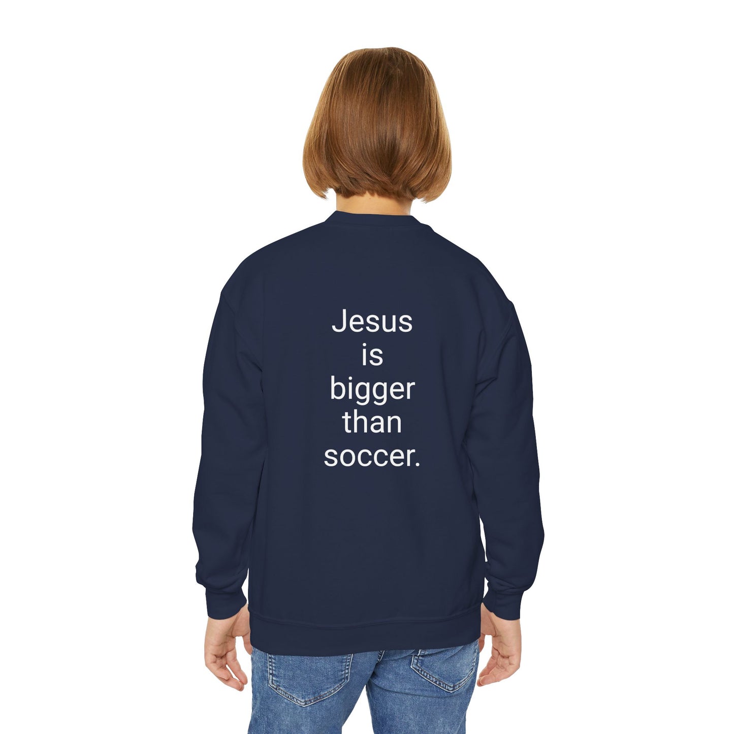 Jesus is bigger than soccer Youth Crewneck Sweatshirt