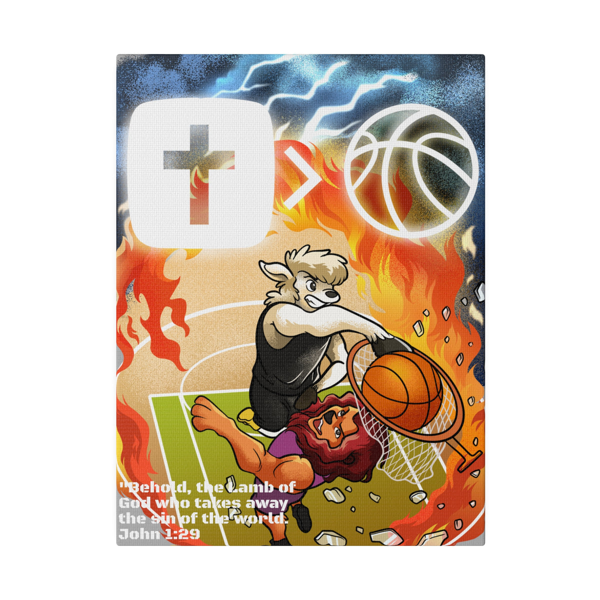 Behold the Lamb of God Matte Canvas Wall Art! Jesus is Bigger than Basketball Art Collection.