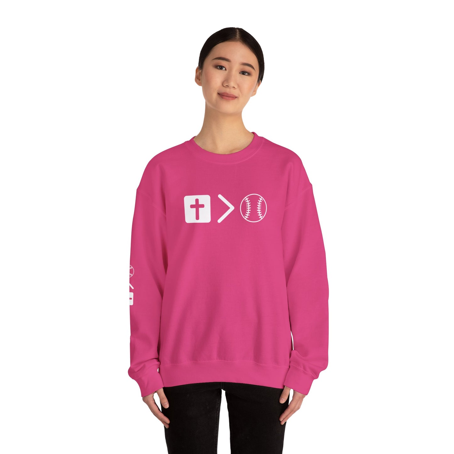 Jesus is bigger than softballl Unisex Heavy Blend™ Crewneck Sweatshirt