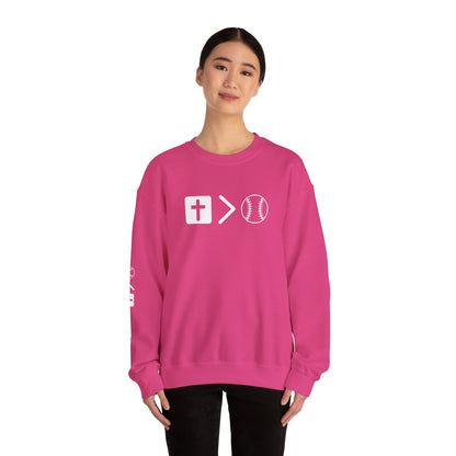 Jesus is bigger than softballl Unisex Heavy Blend™ Crewneck Sweatshirt