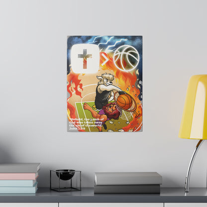 Behold the Lamb of God Matte Canvas Wall Art! Jesus is Bigger than Basketball Art Collection.