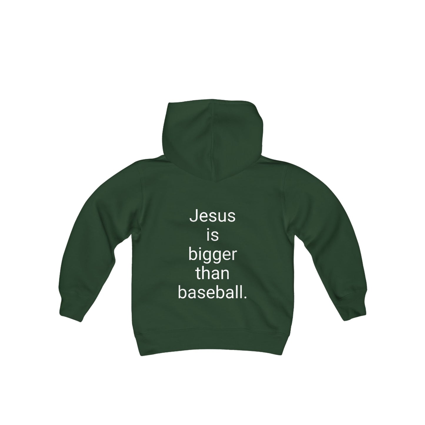 Jesus is bigger than baseball Youth Heavy Blend Hooded Sweatshirt