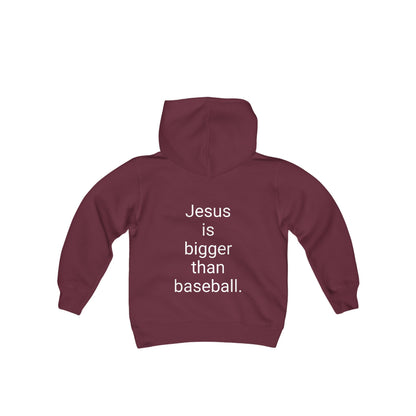 Jesus is bigger than baseball Youth Heavy Blend Hooded Sweatshirt