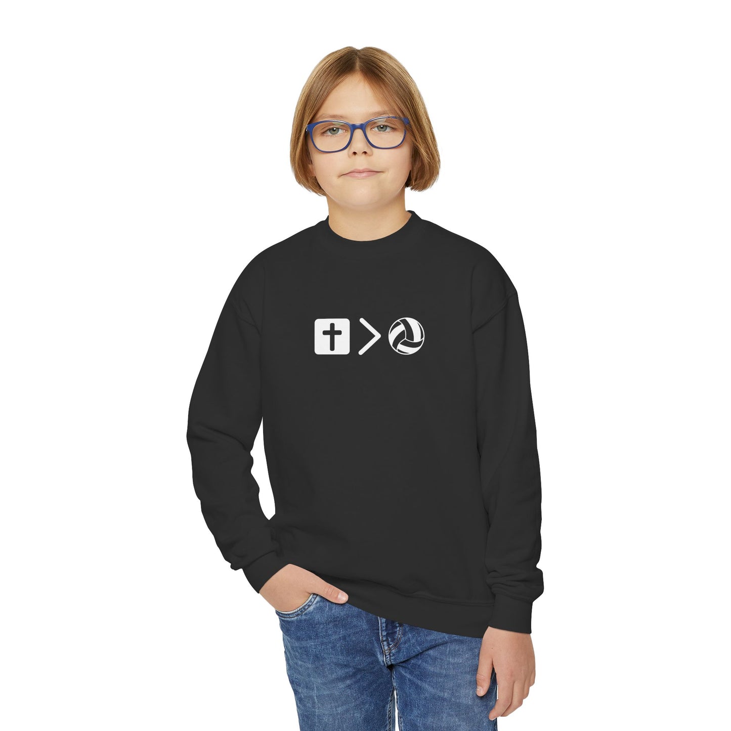 Jesus is bigger than volleyball Youth Crewneck Sweatshirt