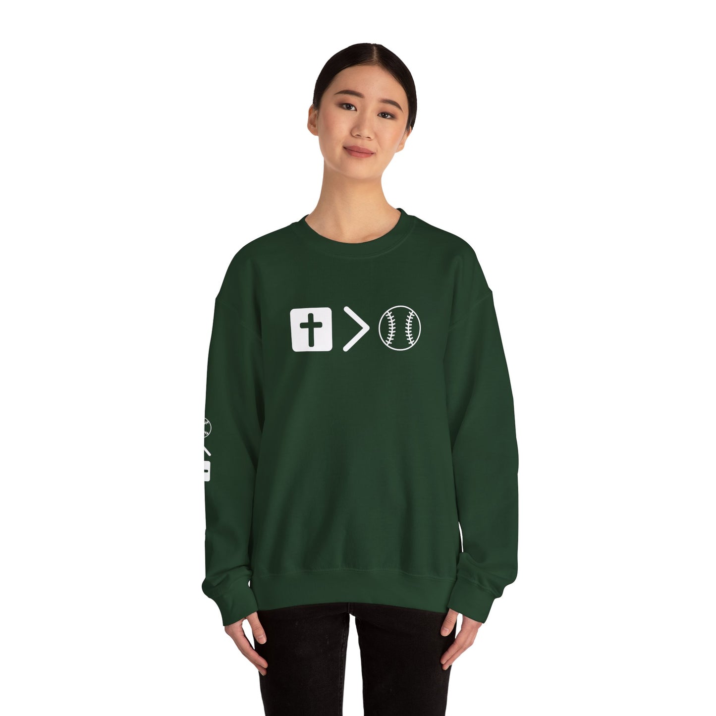 Jesus is bigger than softballl Unisex Heavy Blend™ Crewneck Sweatshirt