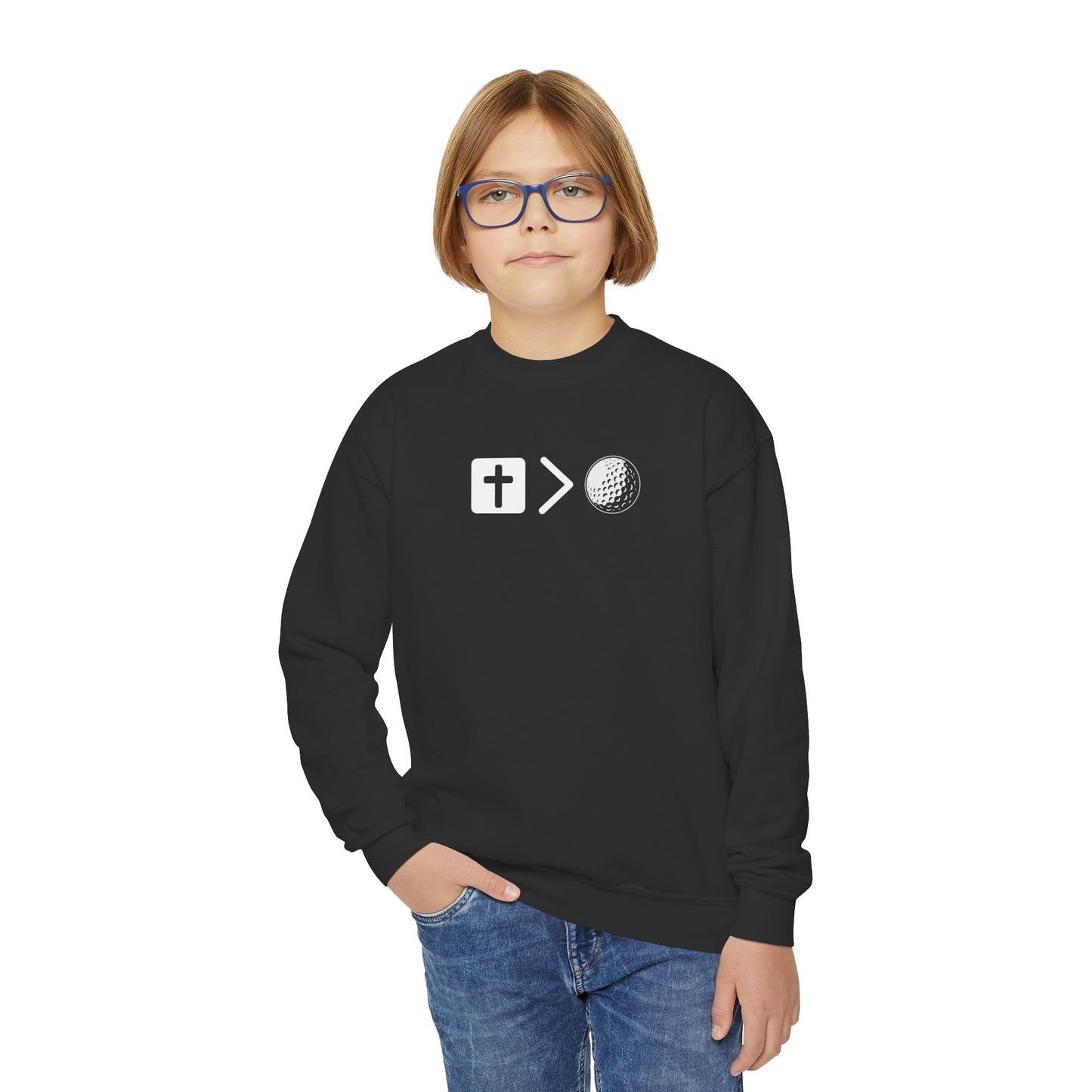 Jesus is bigger than golf Youth Crewneck Sweatshirt