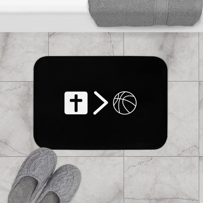 Jesus is bigger than basketball Bath Mat