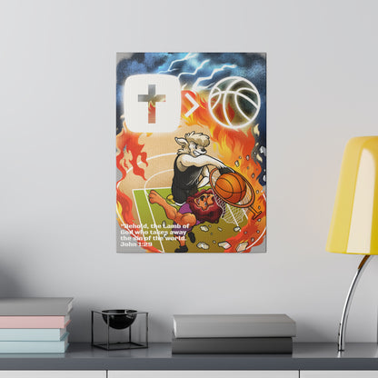 Behold the Lamb of God Matte Canvas Wall Art! Jesus is Bigger than Basketball Art Collection.