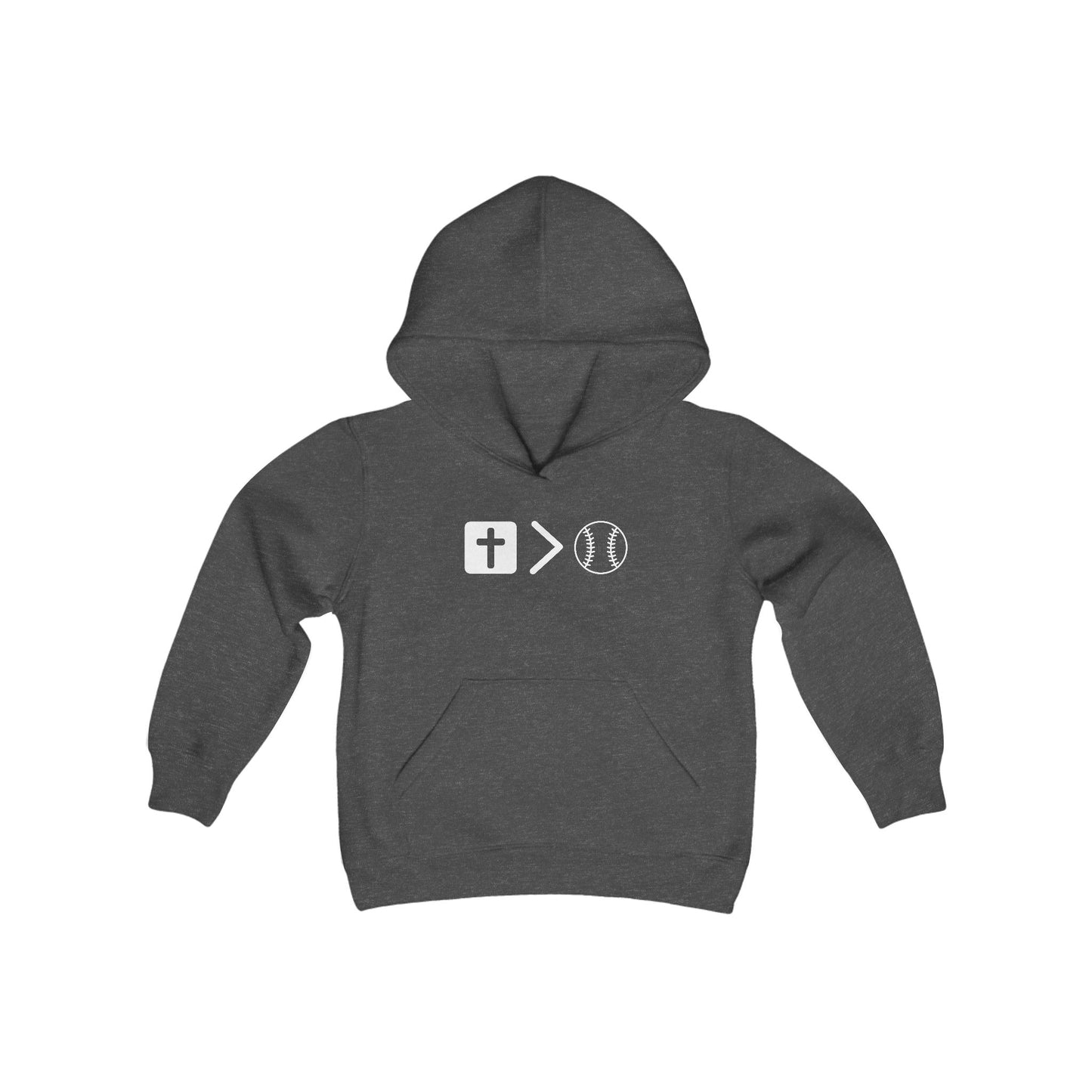 Jesus is bigger than baseball Youth Heavy Blend Hooded Sweatshirt