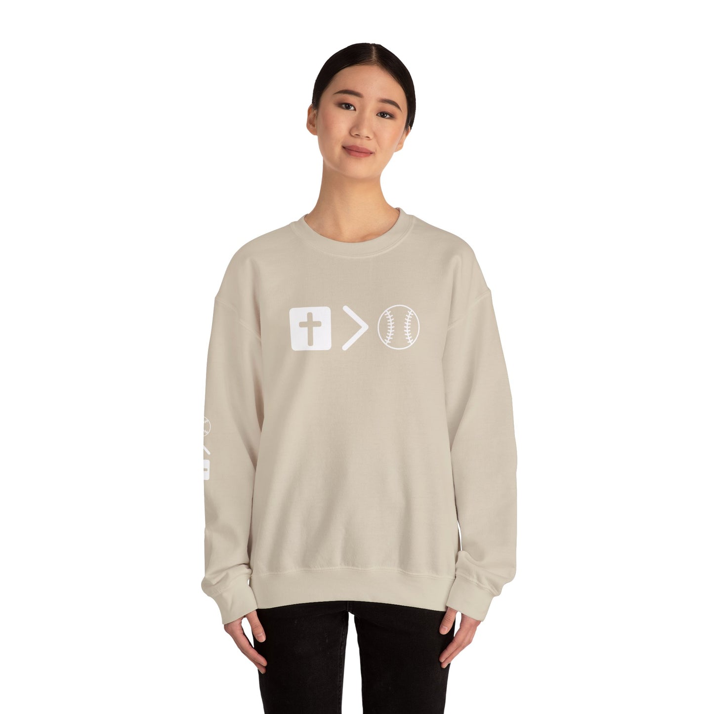 Jesus is bigger than softballl Unisex Heavy Blend™ Crewneck Sweatshirt