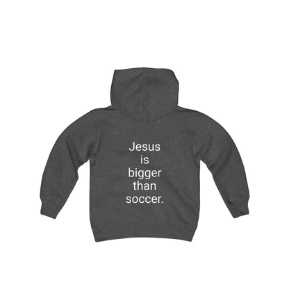 Jesus is bigger than soccer Youth Heavy Blend Hooded Sweatshirt