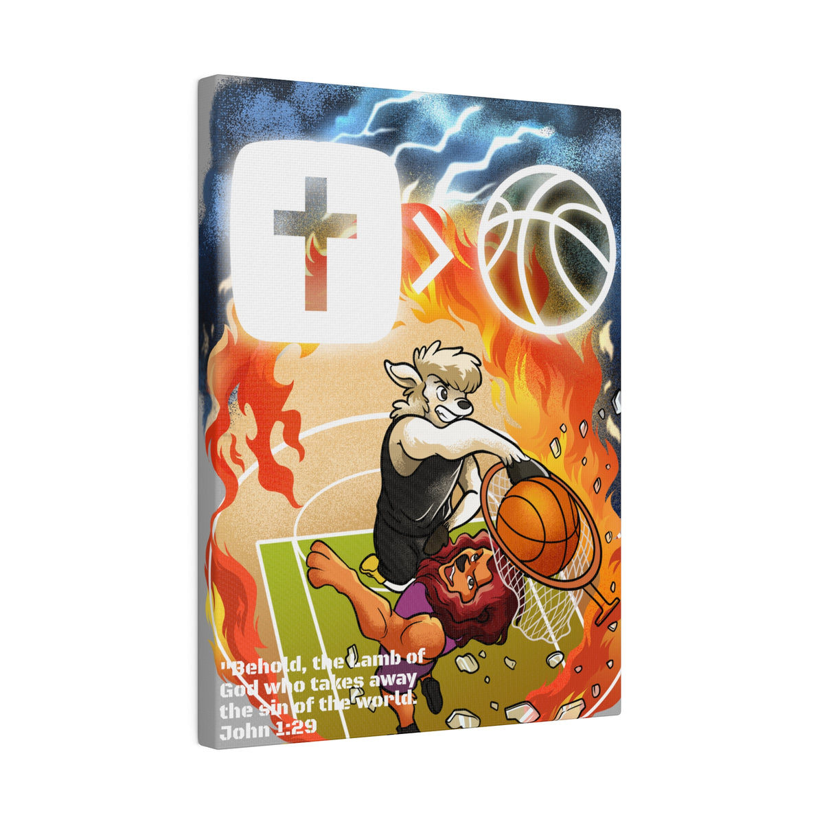 Behold the Lamb of God Matte Canvas Wall Art! Jesus is Bigger than Basketball Art Collection.