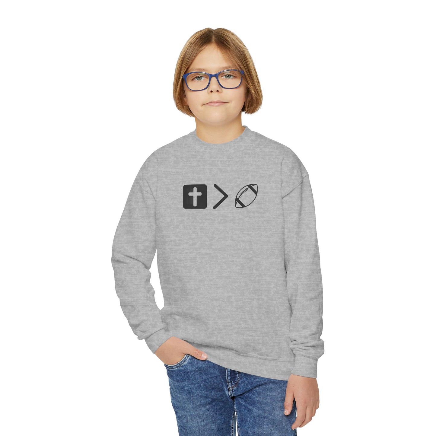 Jesus is bigger than football Youth Crewneck Sweatshirt