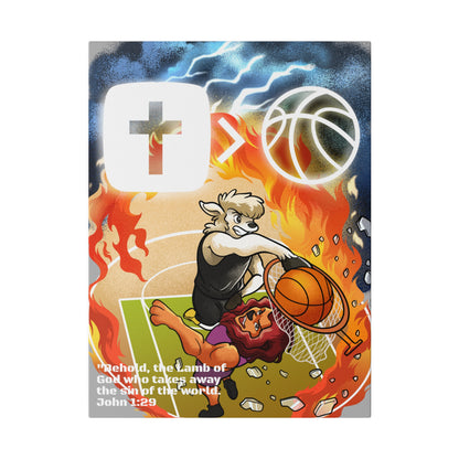Behold the Lamb of God Matte Canvas Wall Art! Jesus is Bigger than Basketball Art Collection.