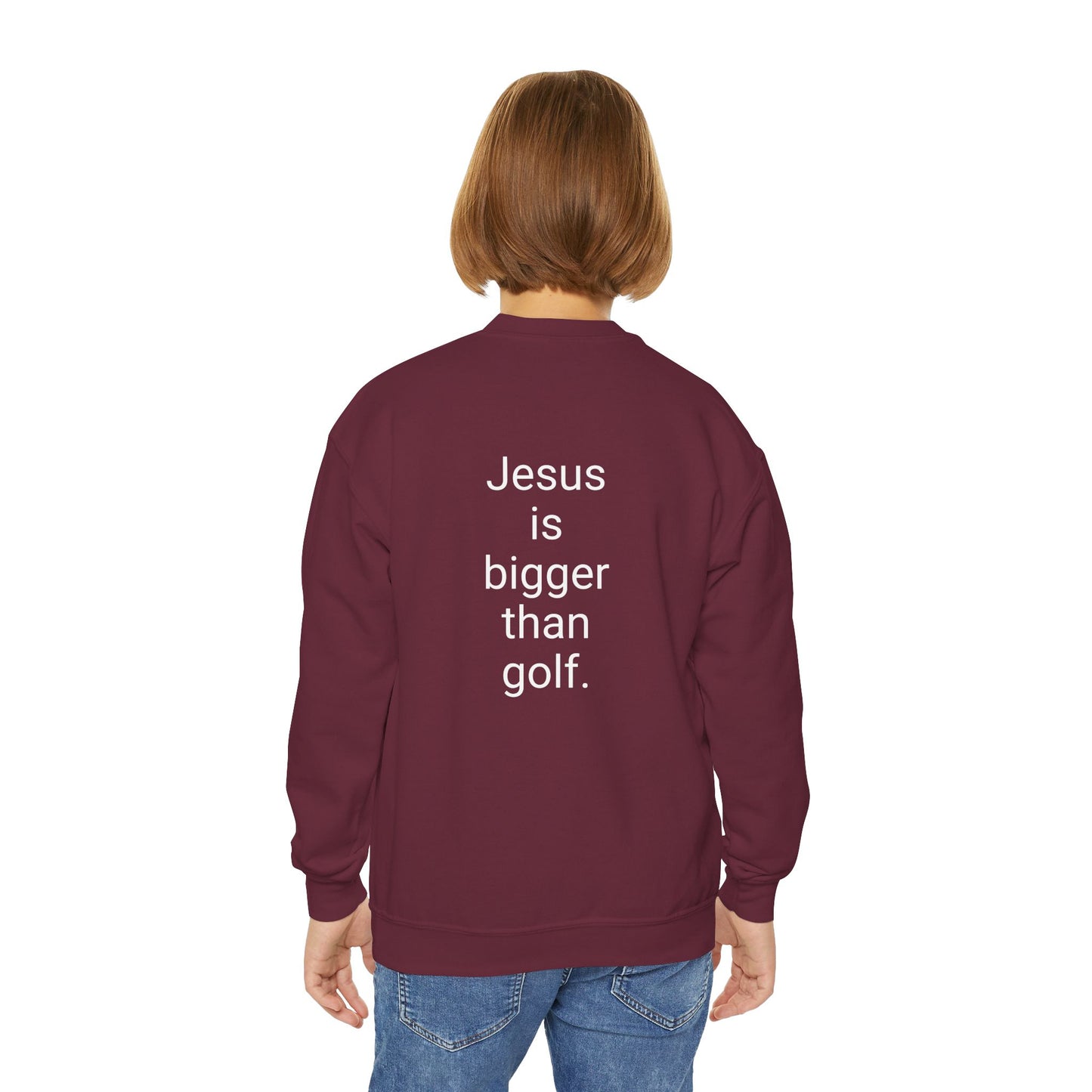 Jesus is bigger than golf Youth Crewneck Sweatshirt