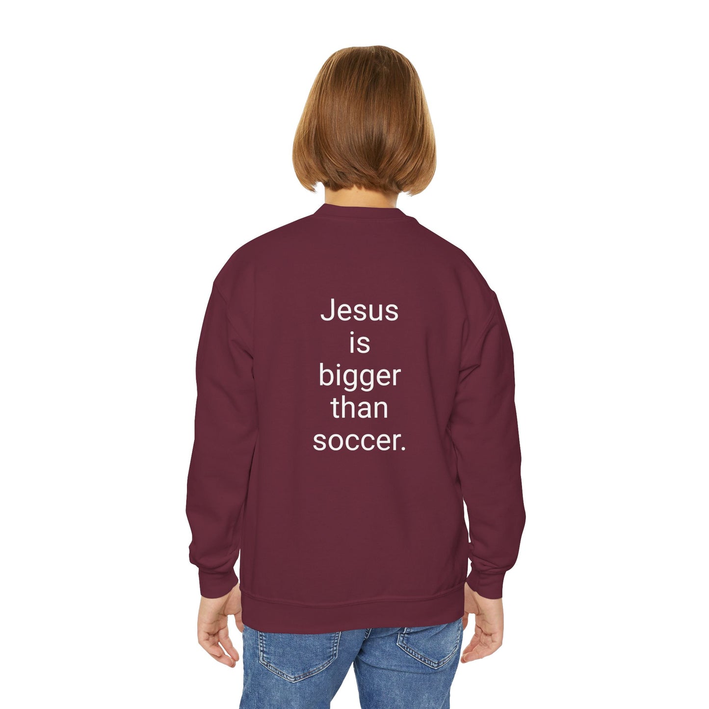 Jesus is bigger than soccer Youth Crewneck Sweatshirt