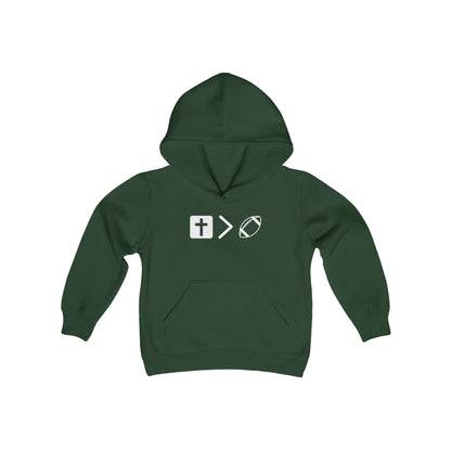 Jesus is bigger than footballl Youth Heavy Blend Hooded Sweatshirt