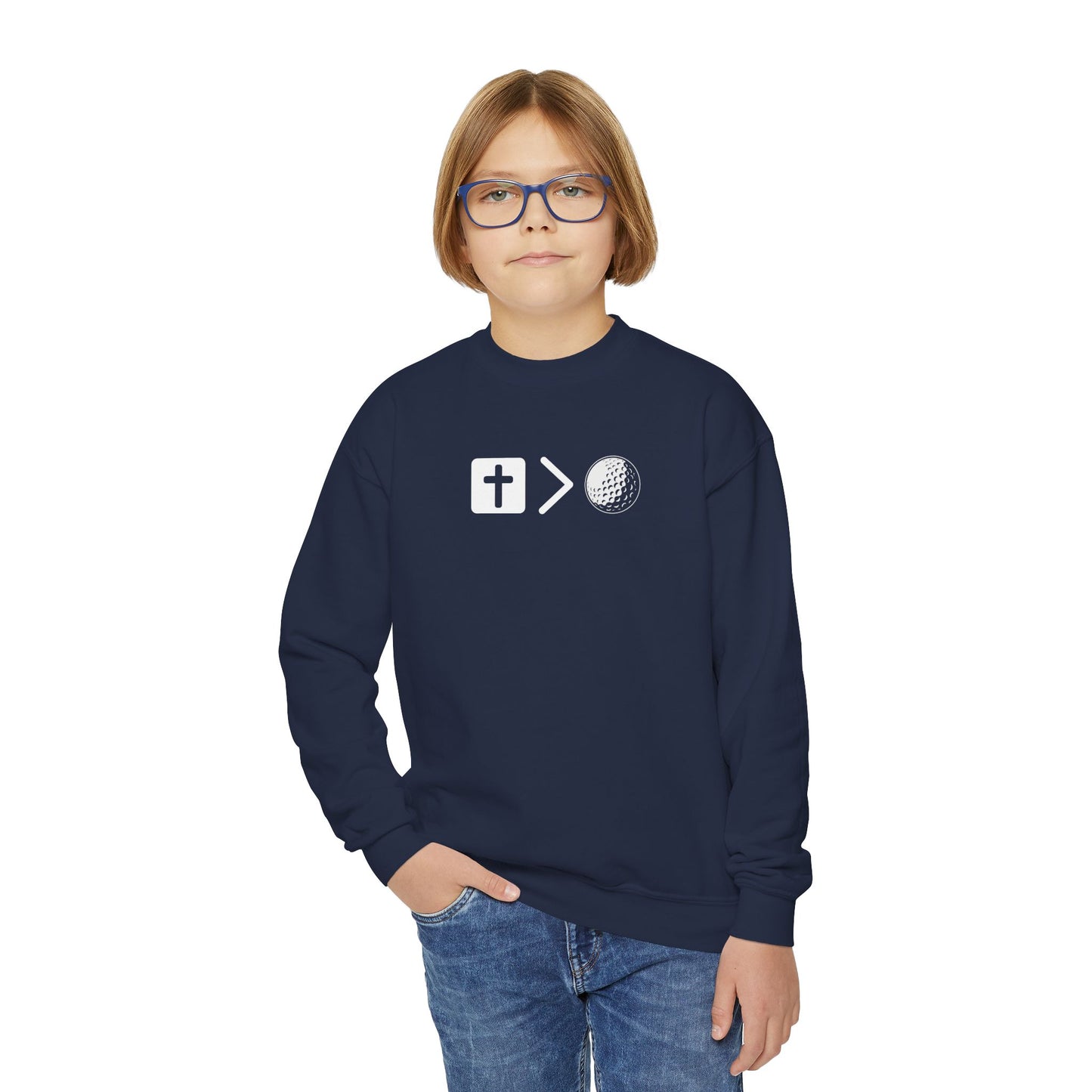 Jesus is bigger than golf Youth Crewneck Sweatshirt