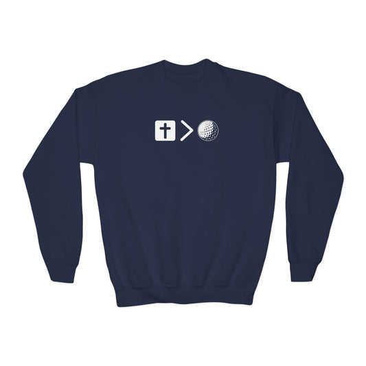 Jesus is bigger than golf Youth Crewneck Sweatshirt