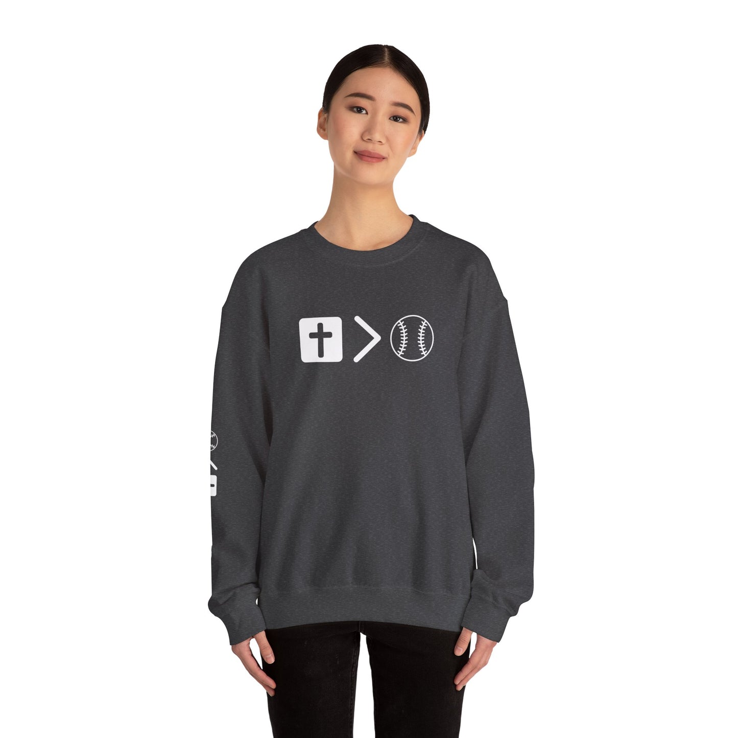 Jesus is bigger than softballl Unisex Heavy Blend™ Crewneck Sweatshirt