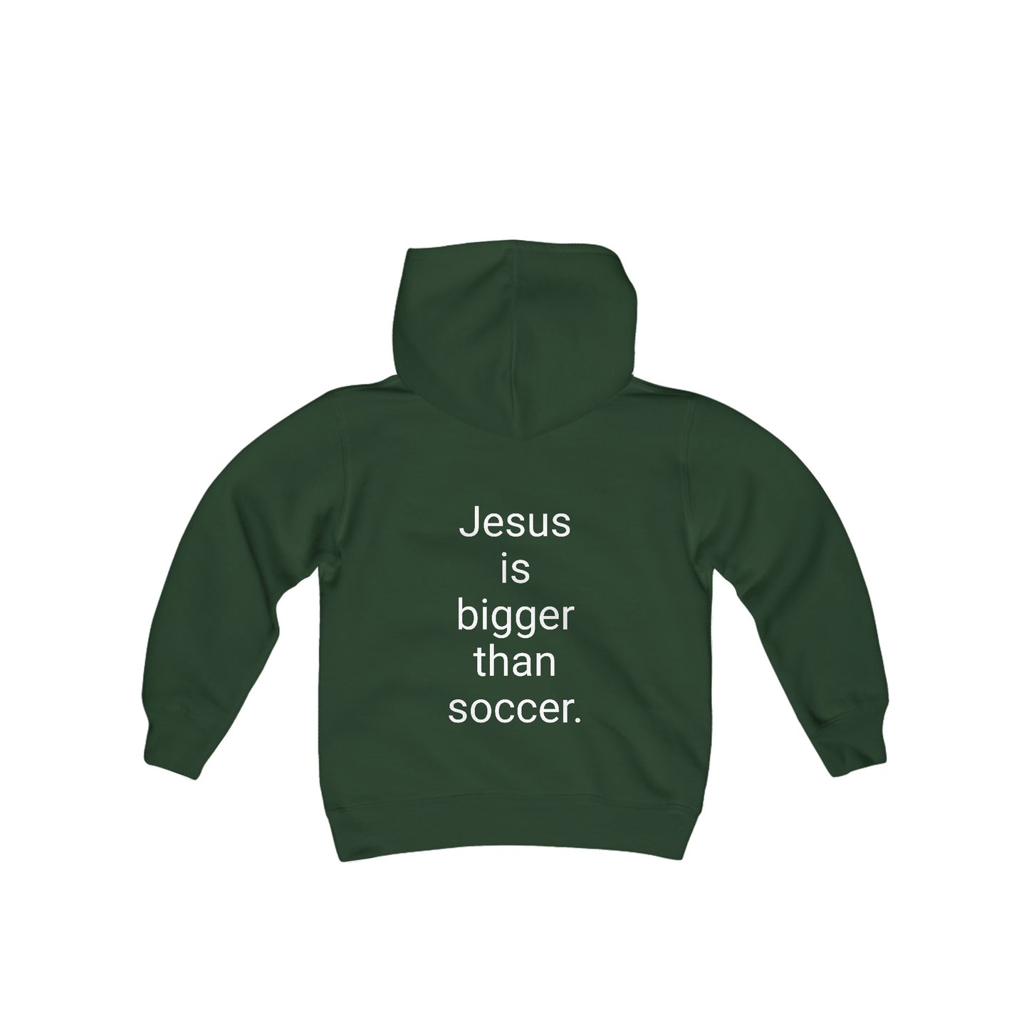 Jesus is bigger than soccer Youth Heavy Blend Hooded Sweatshirt