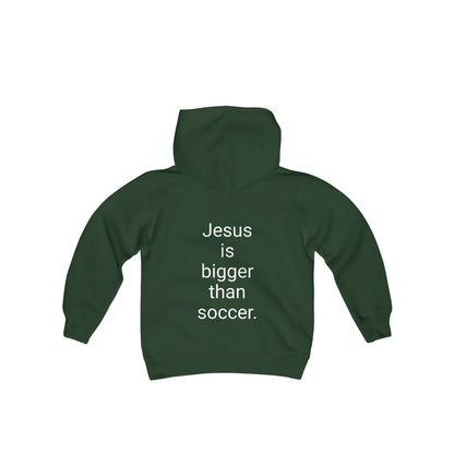 Jesus is bigger than soccer Youth Heavy Blend Hooded Sweatshirt