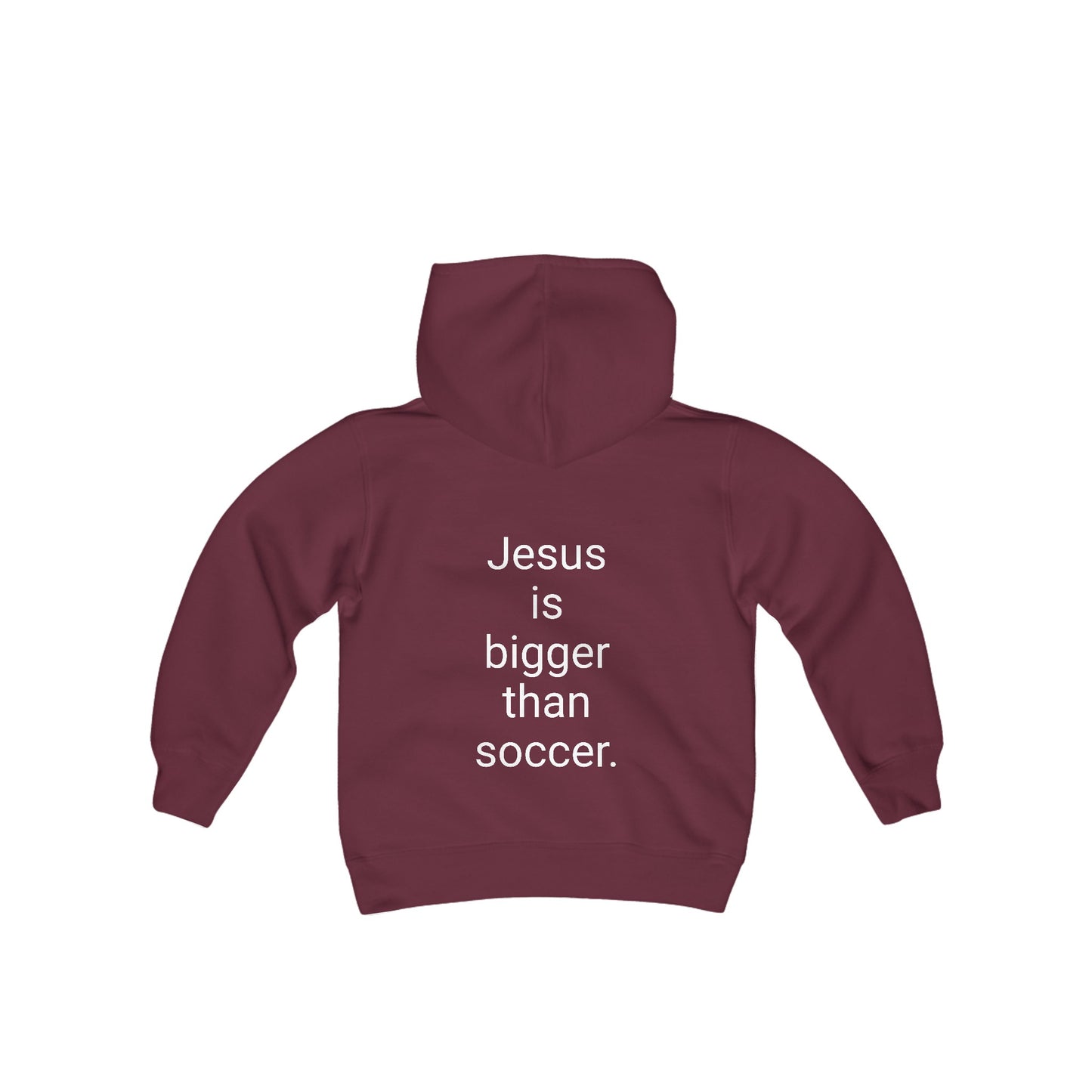 Jesus is bigger than soccer Youth Heavy Blend Hooded Sweatshirt