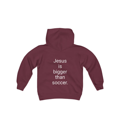 Jesus is bigger than soccer Youth Heavy Blend Hooded Sweatshirt