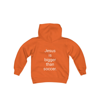 Jesus is bigger than soccer Youth Heavy Blend Hooded Sweatshirt