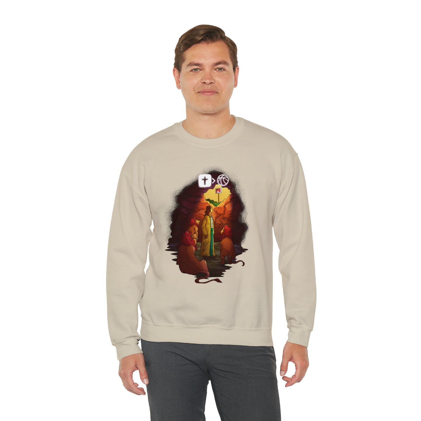 Jesus is bigger than basketball Art Collection "Daniel in the lion's den" Unisex Heavy Blend™ Crewneck Sweatshirt