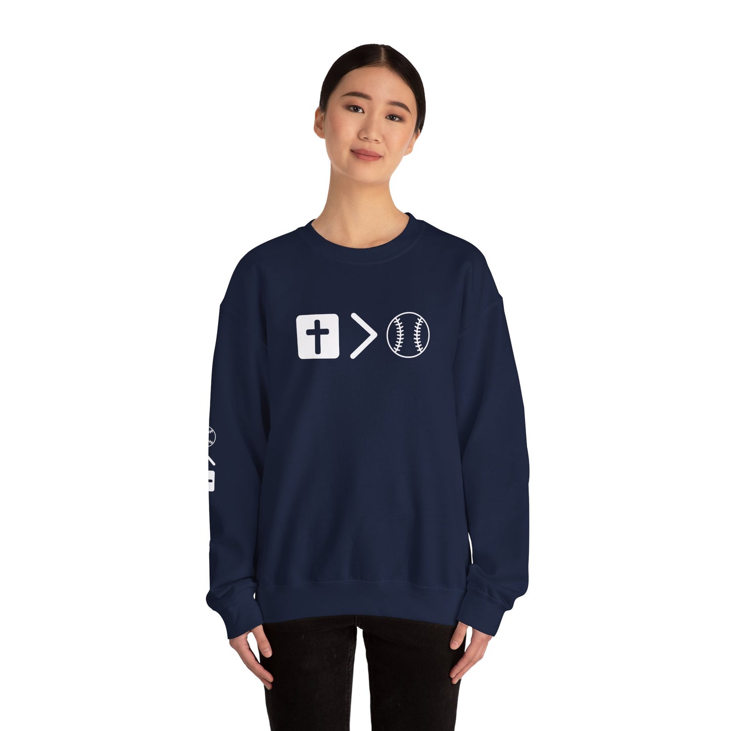 Jesus is bigger than softballl Unisex Heavy Blend™ Crewneck Sweatshirt