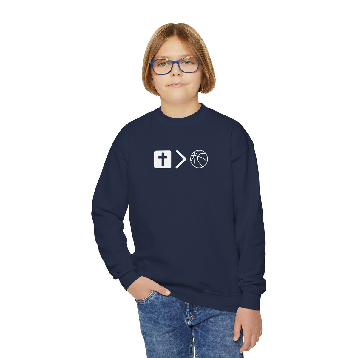 Jesus is bigger than basketball Youth Crewneck Sweatshirt