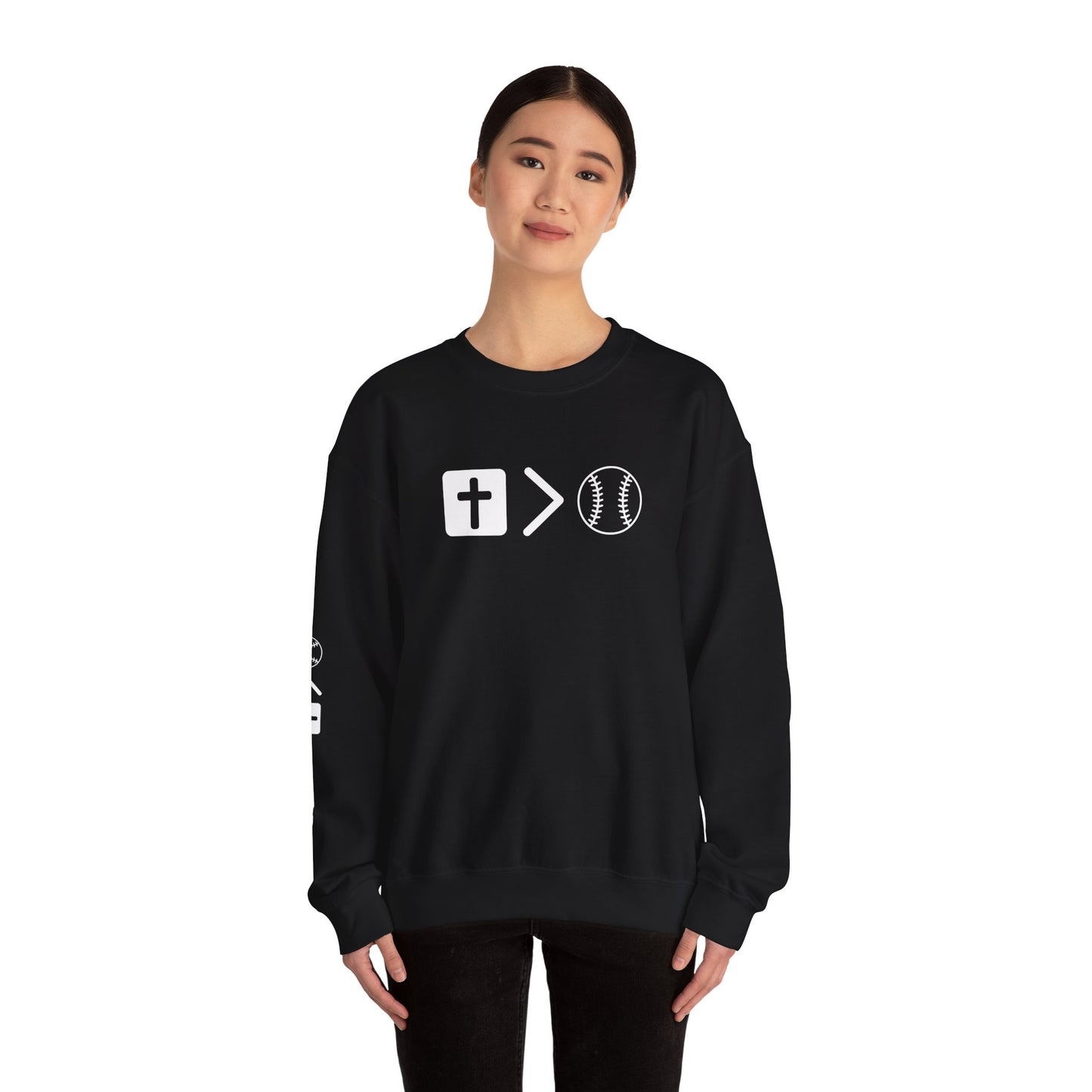 Jesus is bigger than softballl Unisex Heavy Blend™ Crewneck Sweatshirt