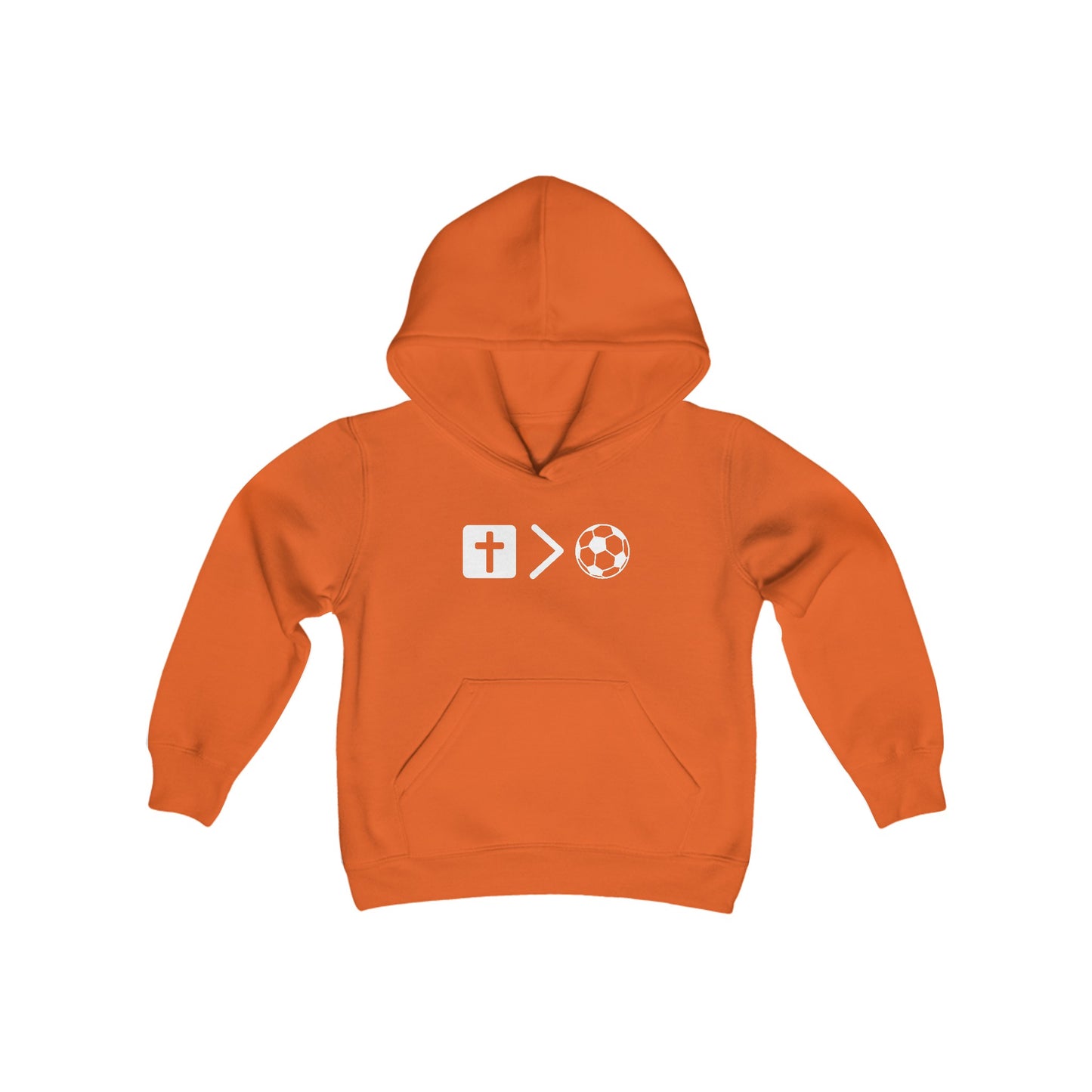 Jesus is bigger than soccer Youth Heavy Blend Hooded Sweatshirt
