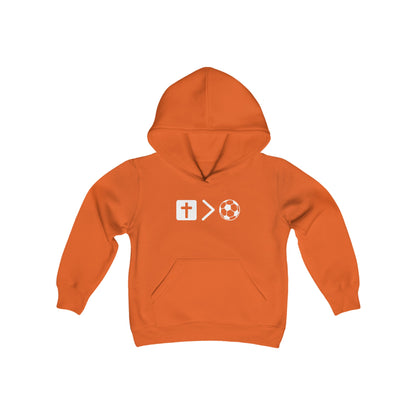 Jesus is bigger than soccer Youth Heavy Blend Hooded Sweatshirt