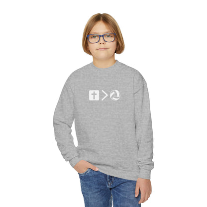 Jesus is bigger than volleyball Youth Crewneck Sweatshirt