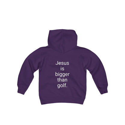 Jesus is bigger than golf Youth Heavy Blend Hooded Sweatshirt
