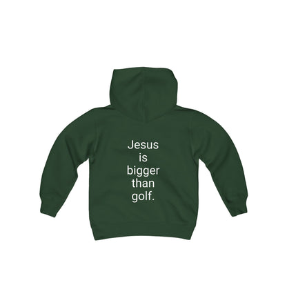 Jesus is bigger than golf Youth Heavy Blend Hooded Sweatshirt