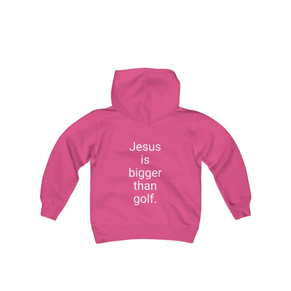 Jesus is bigger than golf Youth Heavy Blend Hooded Sweatshirt