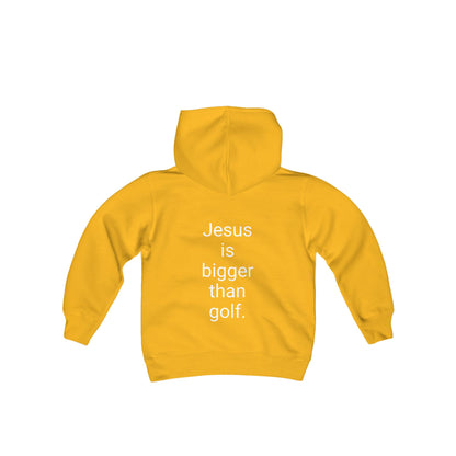 Jesus is bigger than golf Youth Heavy Blend Hooded Sweatshirt