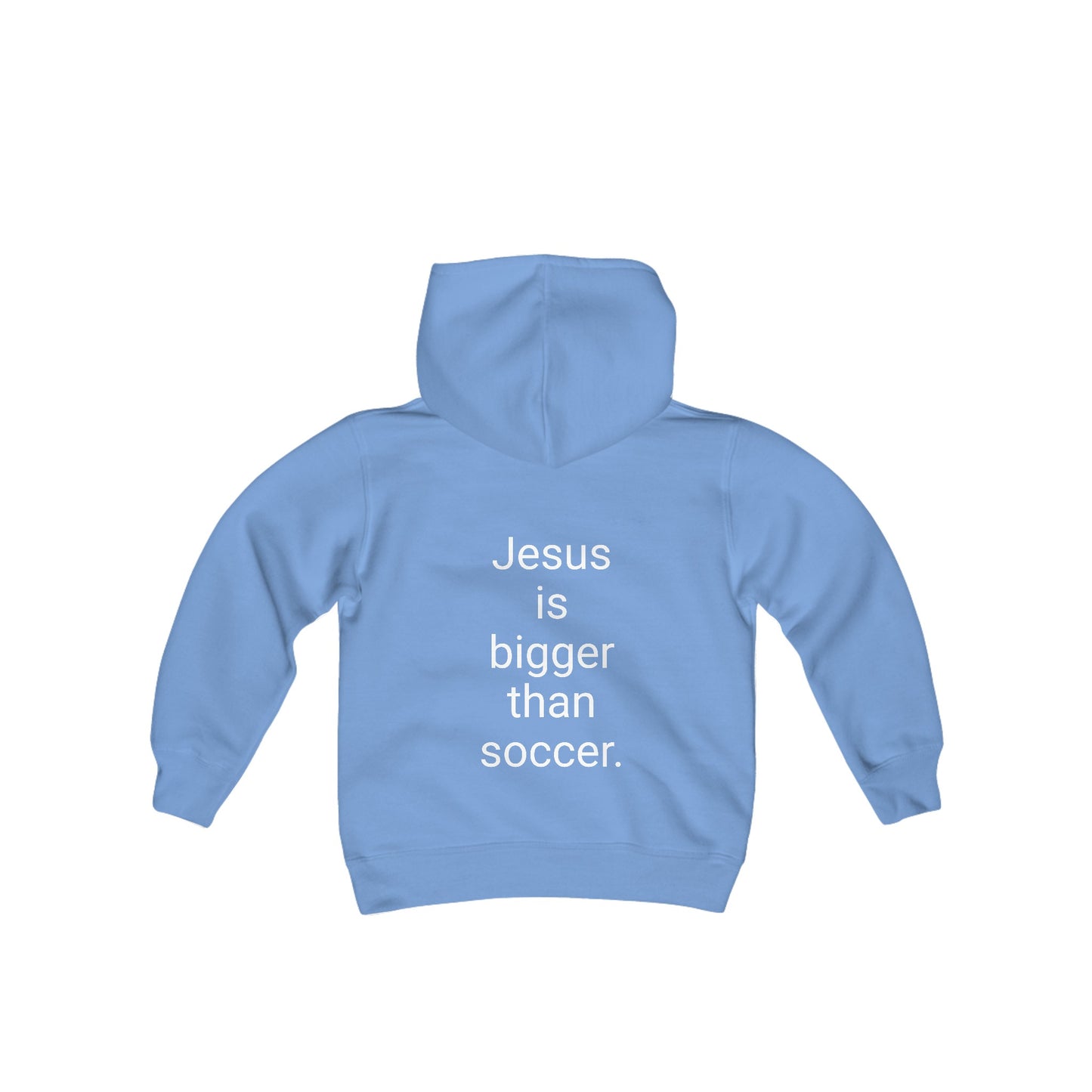 Jesus is bigger than soccer Youth Heavy Blend Hooded Sweatshirt