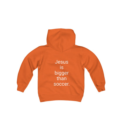 Jesus is bigger than soccer Youth Heavy Blend Hooded Sweatshirt