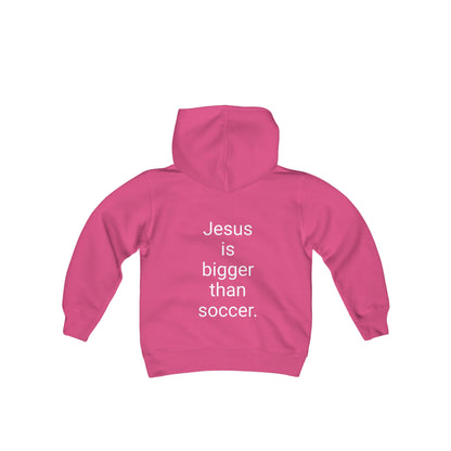 Jesus is bigger than soccer Youth Heavy Blend Hooded Sweatshirt