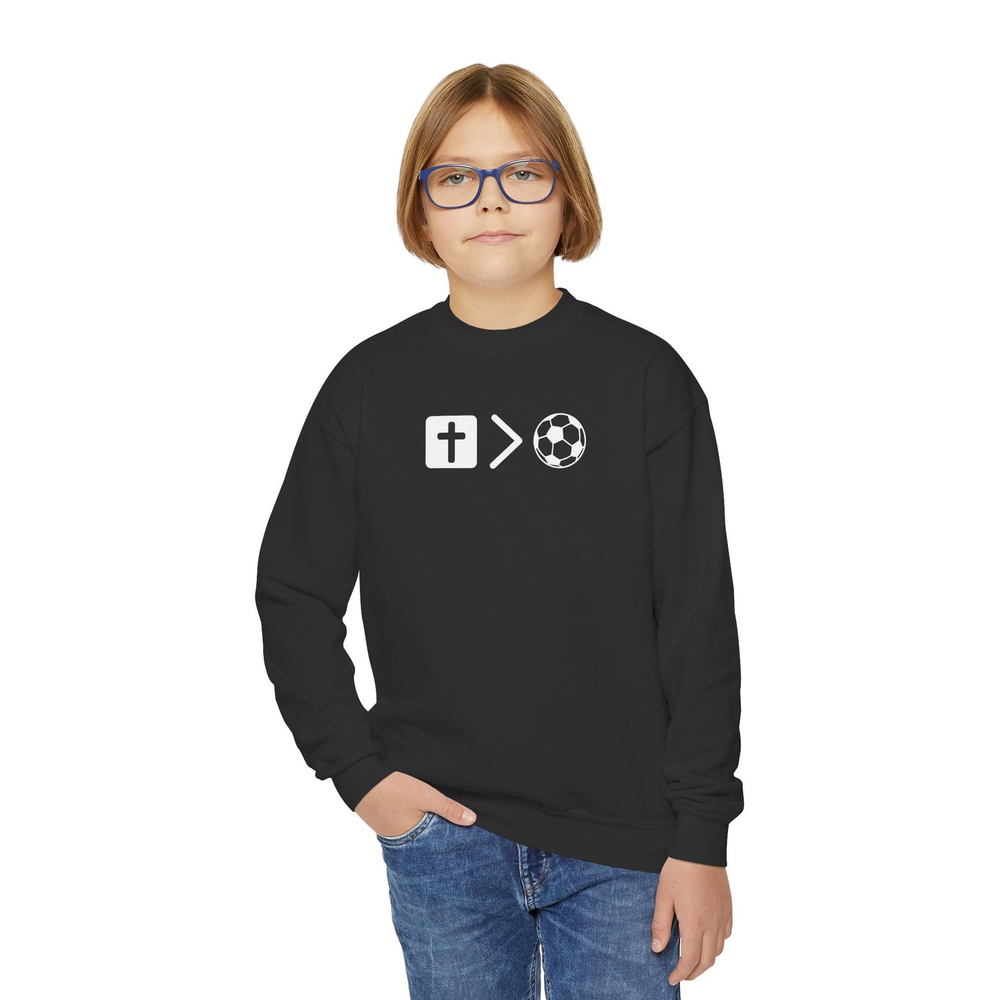 Jesus is bigger than soccer Youth Crewneck Sweatshirt